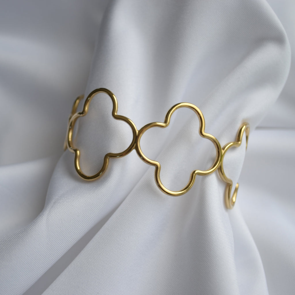 Bracelet manchette - Fleur fine - Argenté et doré — vue 3
