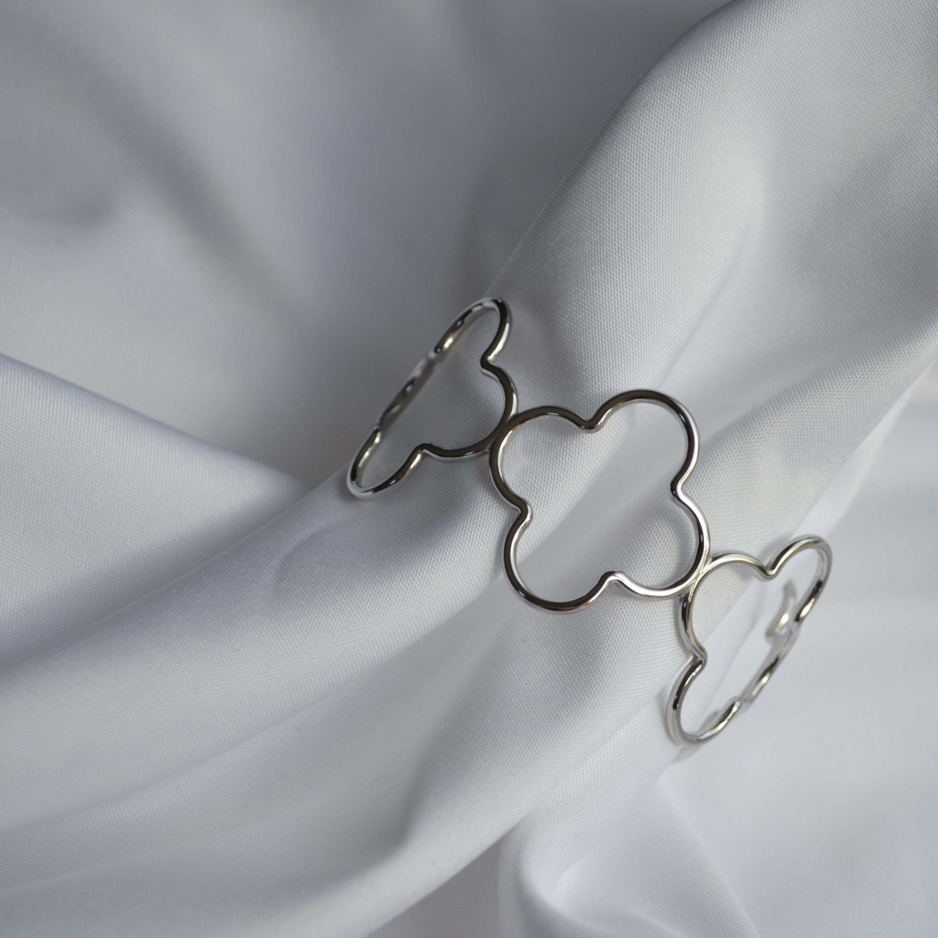 Bracelet manchette - Fleur fine - Argenté et doré — Argent