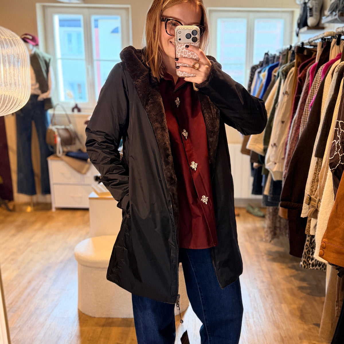 Parka noir reversible